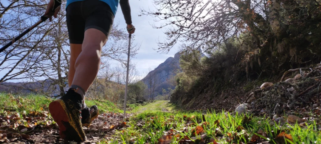 Marcha Nórdica de competición con AVOnordic en León, entrenamiento técnico y esfuerzo al máximo nivel.